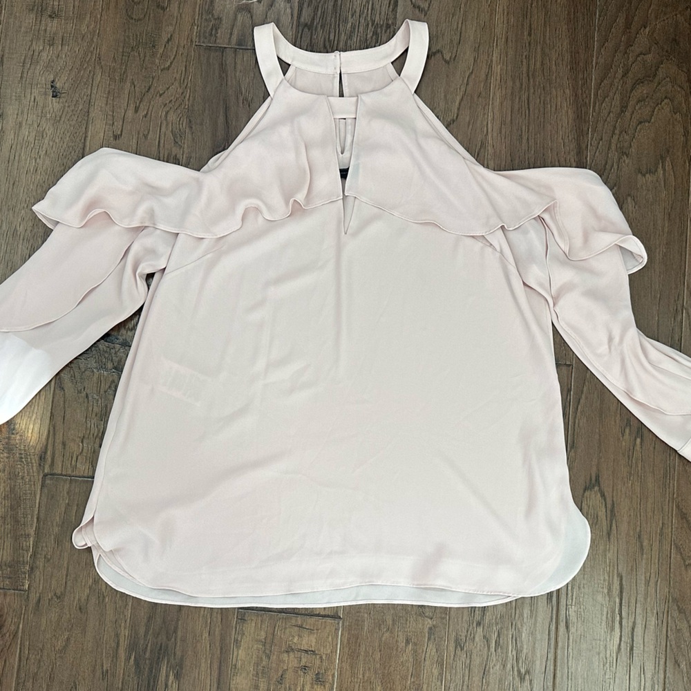 BCBG MaxAzria Pink Open Shoulder Ruffle Long Sleeve Blouse size large